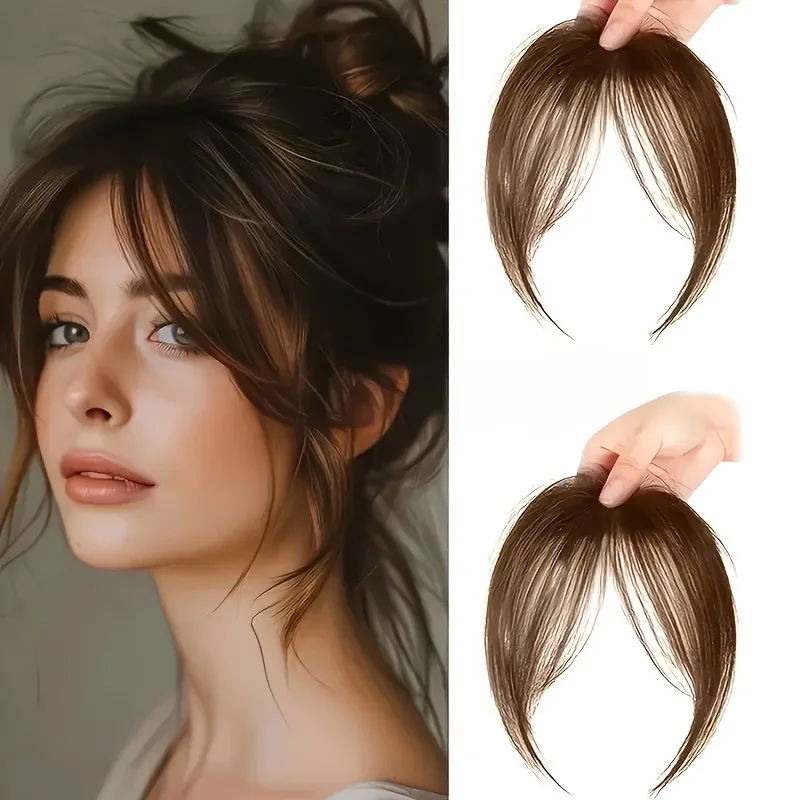 1 pack of bang hairpiece for women, natural top of the head, frontal area, synthetic hair, angular air-curled bangs.
1 pack of bang hairpiece for women, natural top of the head, frontal area, synthetic hair, angular air-curled bangs.