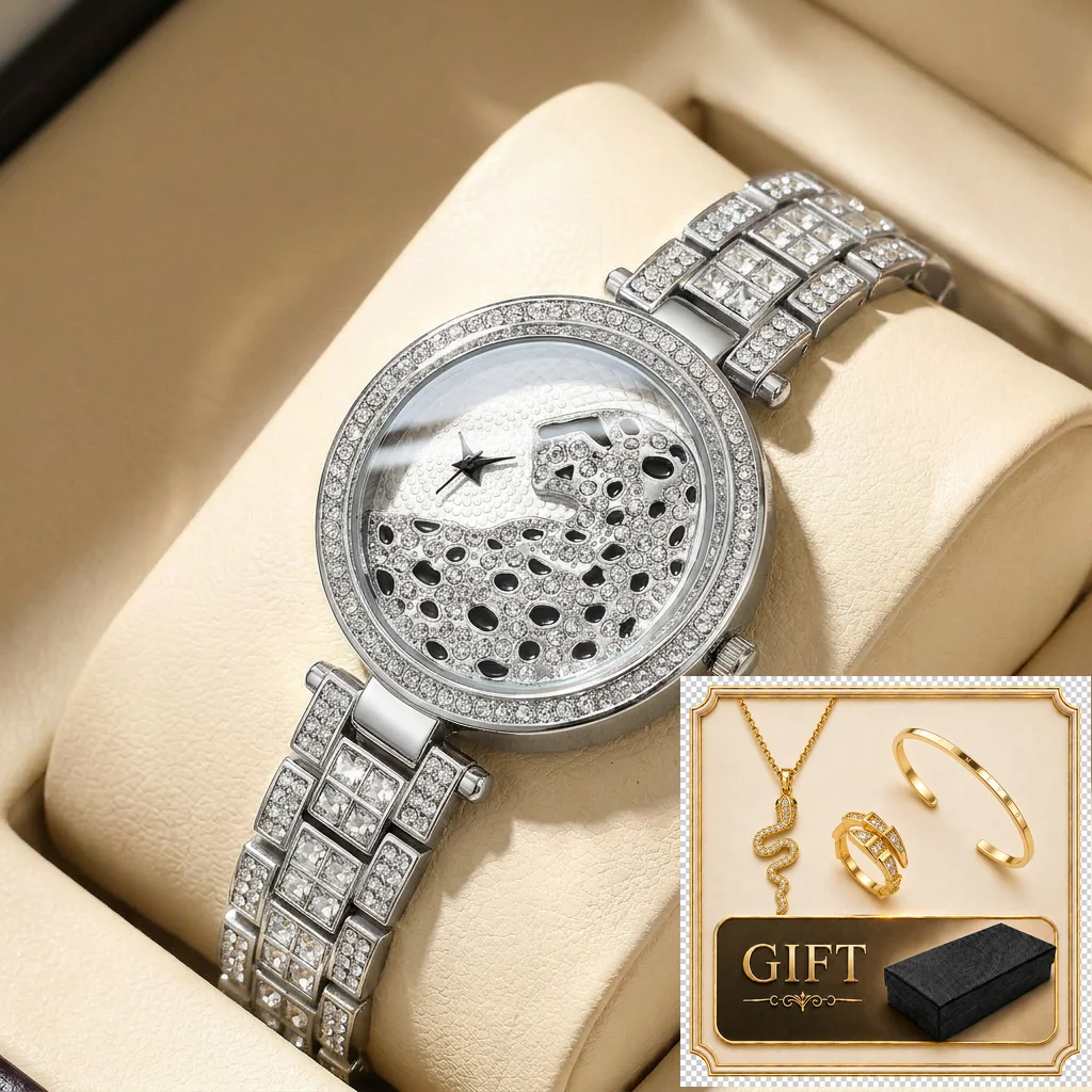 4pcs gift box set Women's silver dial alloy strap fashion jewelry details Quartz Watch Gift Box Set for party holiday
4pcs gift box set Women's silver dial alloy strap fashion jewelry details Quartz Watch Gift Box Set for party holiday
