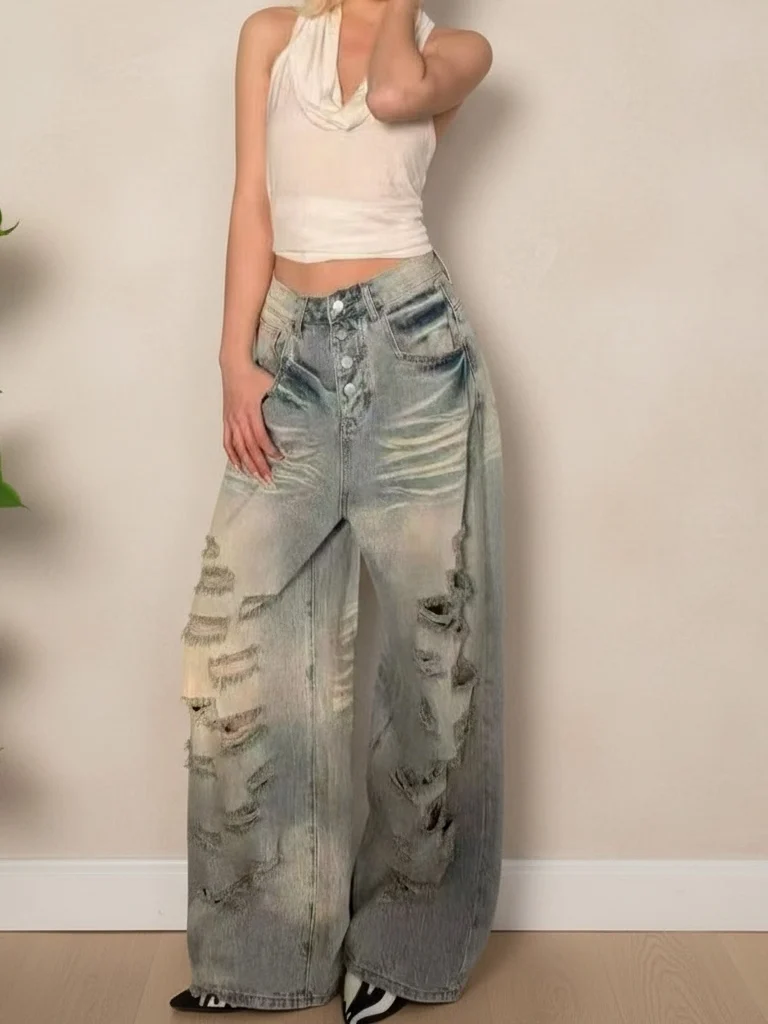 Summer 2026 High Waist Wide Leg Straight Cut Vintage Washed Denim Jeans Women's Casual Multi Pocket Breathable Loose Fit Jeans
Summer 2026 High Waist Wide Leg Straight Cut Vintage Washed Denim Jeans Women's Casual Multi Pocket Breathable Loose Fit Jeans