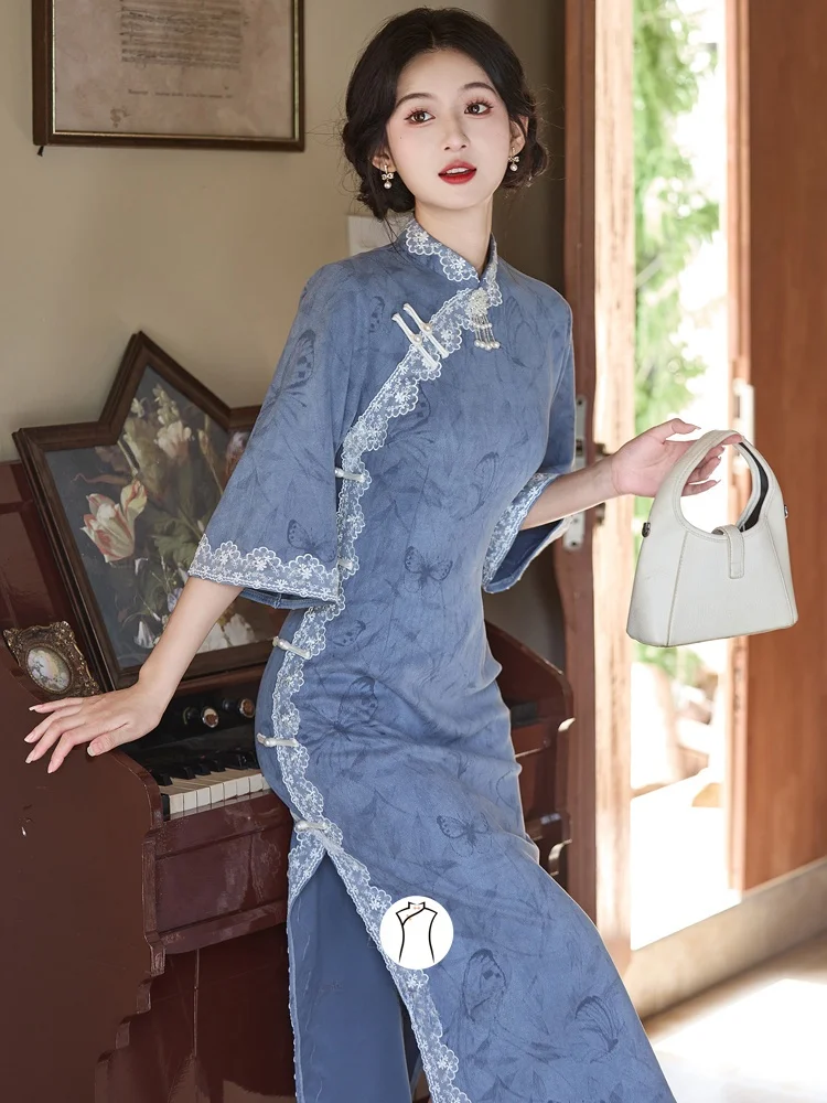 Blue Inverted Sve Qipao Dr Retro Sle Chinese Traditional Faion Modified Girl Dr ort Sve Mid-Length Skirt
Blue Inverted Sve Qipao Dr Retro Sle Chinese Traditional Faion Modified Girl Dr ort Sve Mid-Length Skirt