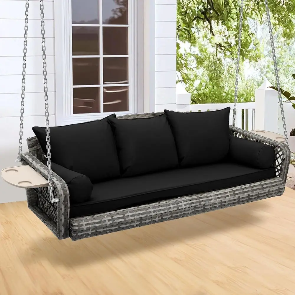 76 Wicker 3-Person Hanging Swing Chair with Cushion and Adjustable Chain for Outdoor Patio, Backyard, or Poolside (Black)
76 Wicker 3-Person Hanging Swing Chair with Cushion and Adjustable Chain for Outdoor Patio, Backyard, or Poolside (Black)