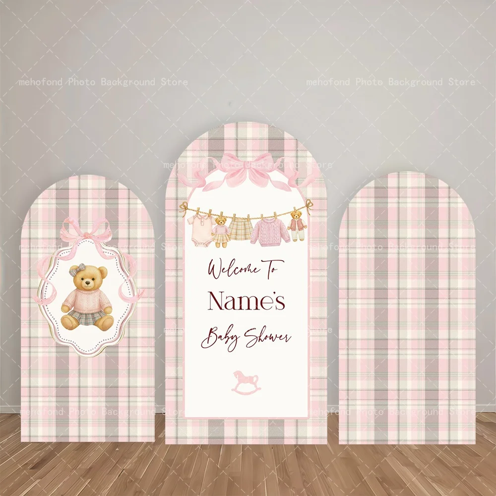 Mehofond Arch Backdrop Pink Gray Grid Customized Name Cute Bear jumpsuit Design Birthday Party Baby Shower Decor Background
Mehofond Arch Backdrop Pink Gray Grid Customized Name Cute Bear jumpsuit Design Birthday Party Baby Shower Decor Background