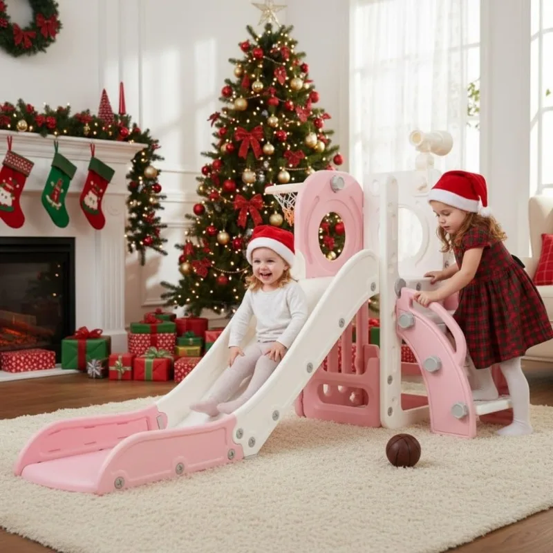 6 in 1 Indoor Playground Slide for Toddlers Kids Climber with Basketball Hoop Telescope Storage Outdoor Backyard Playset
6 in 1 Indoor Playground Slide for Toddlers Kids Climber with Basketball Hoop Telescope Storage Outdoor Backyard Playset