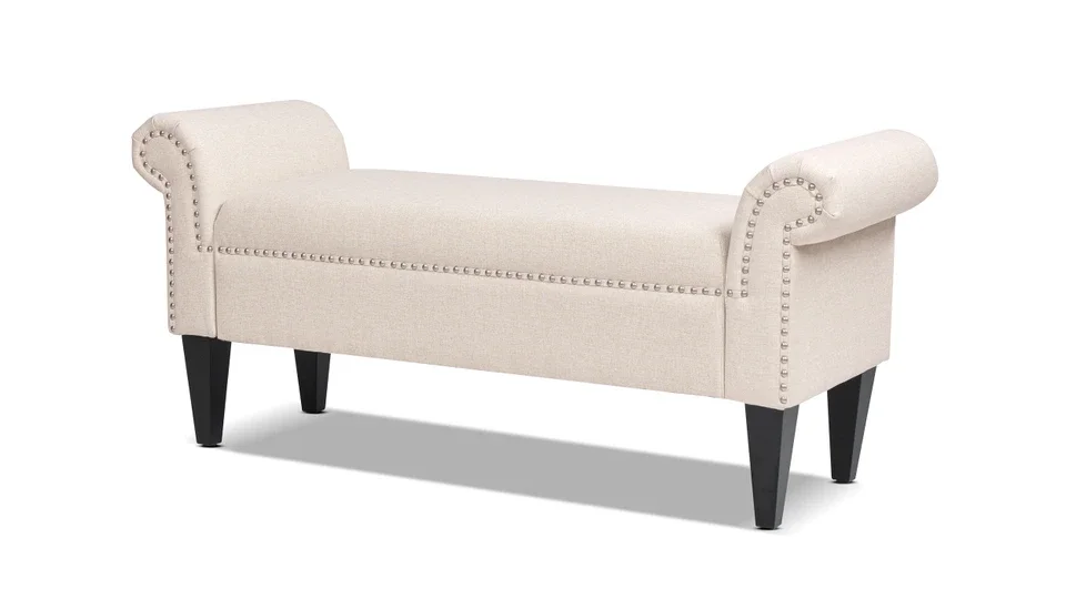 Armrest entrance adorned with bench, neutral beige sky
Armrest entrance adorned with bench, neutral beige sky