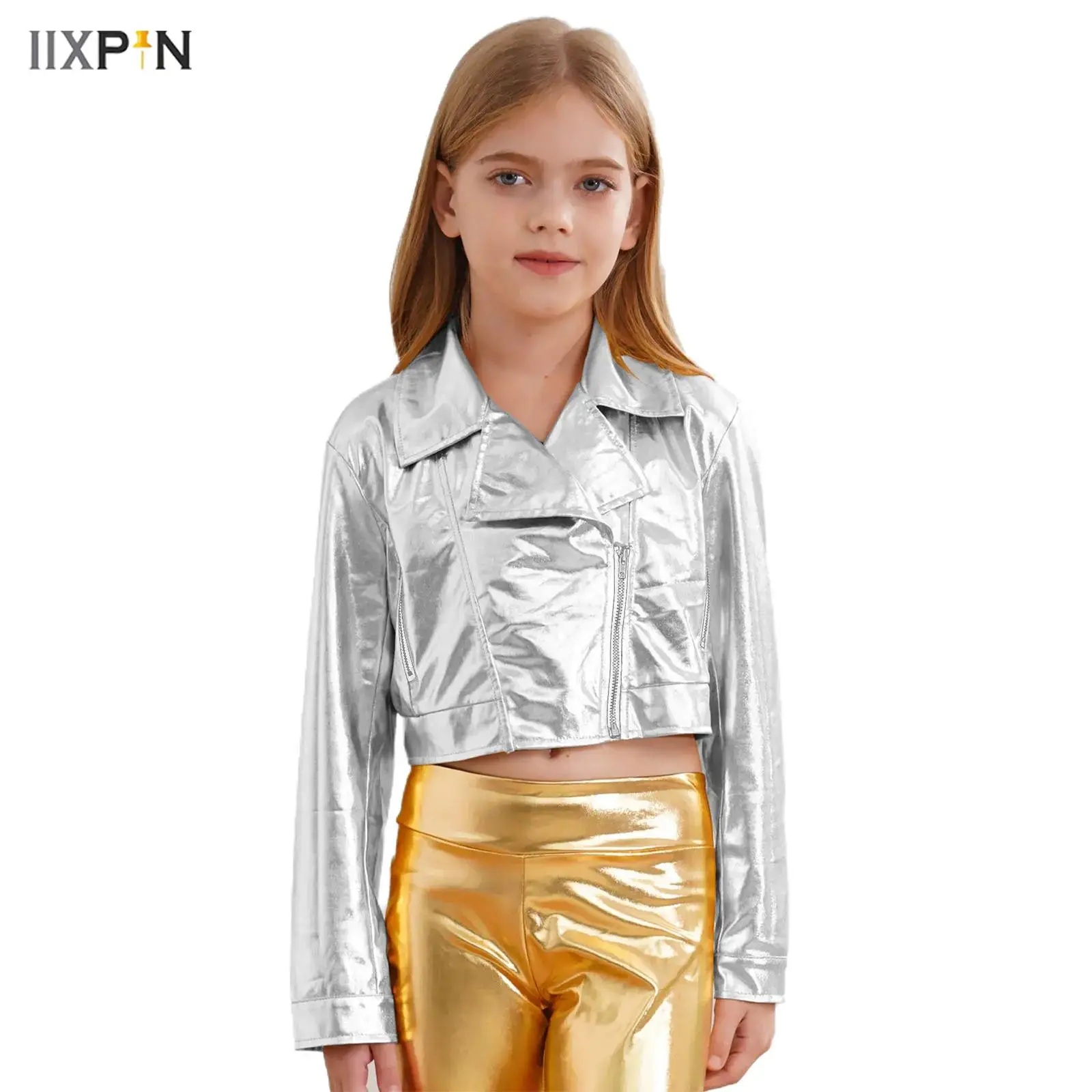 Kids Girls Hip-Hop Dance Jacket Tops Holography Metallic Zipper Turn-Down Collar Long Sleeve Coat Outwear Motorcycle Streetwear
Kids Girls Hip-Hop Dance Jacket Tops Holography Metallic Zipper Turn-Down Collar Long Sleeve Coat Outwear Motorcycle Streetwear