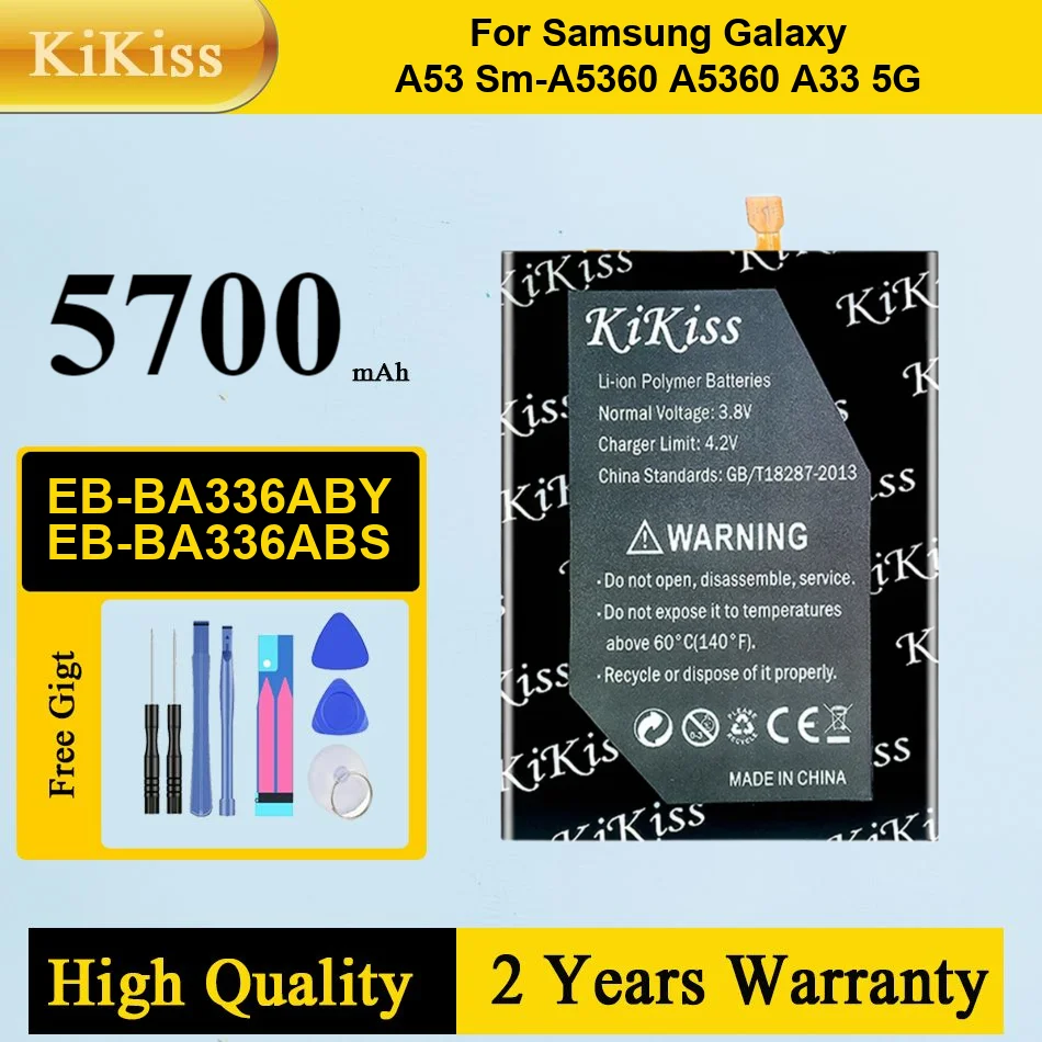 5700mAh KiKiss Powerful Battery EB-BA336ABY EB-BA336ABS for Samsung Galaxy A53 SM-A5360 A5360 A33 5G
5700mAh KiKiss Powerful Battery EB-BA336ABY EB-BA336ABS for Samsung Galaxy A53 SM-A5360 A5360 A33 5G