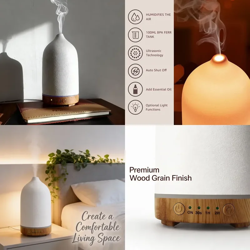 100ml Ceramic Essential Oil Diffuser for Bedroom Home Office Ultrasonic Humidifier Aroma Diffuser with 7 Colors Night Light
100ml Ceramic Essential Oil Diffuser for Bedroom Home Office Ultrasonic Humidifier Aroma Diffuser with 7 Colors Night Light