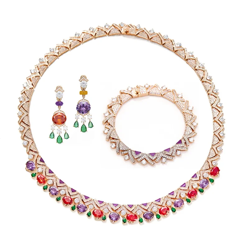 Luxury Colorful Cubic Zirconia Jewelry Set Multicolor Gemstone Necklace Earrings Bracelet Bridal Wedding Party Fine Jewelry
Luxury Colorful Cubic Zirconia Jewelry Set Multicolor Gemstone Necklace Earrings Bracelet Bridal Wedding Party Fine Jewelry