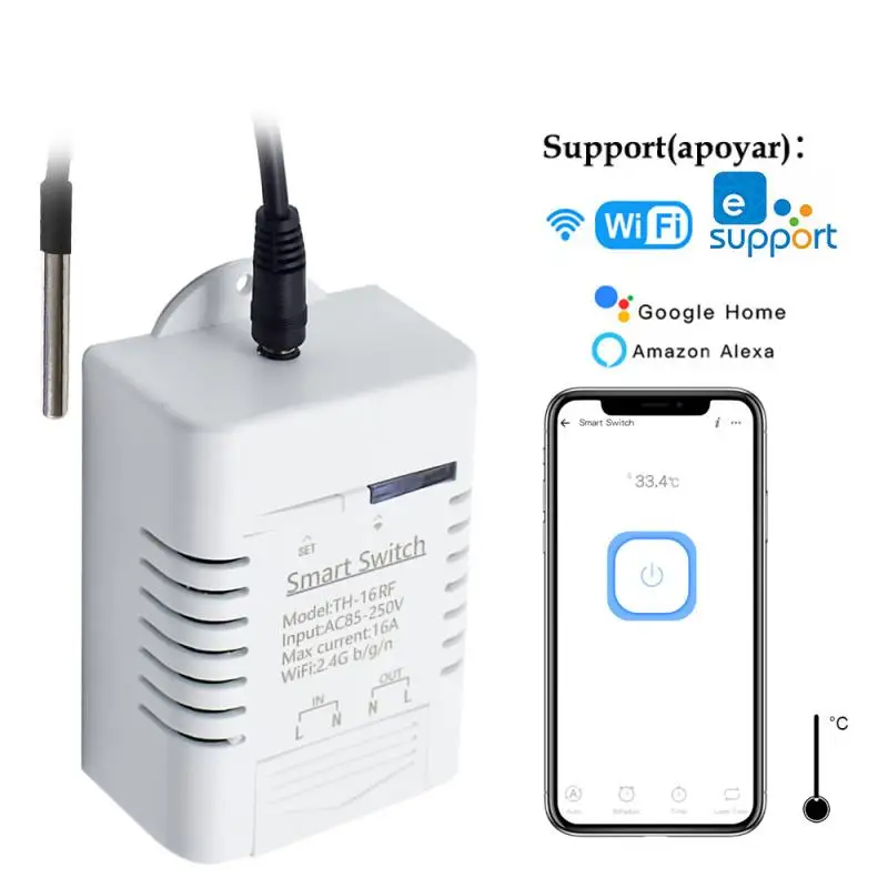 Wi-Fi Smart TH16 Switch 16A Переключатель контроля температуры и влажности Беспроводное управление, совместимое с Alexa Home
Wi-Fi Smart TH16 Switch 16A Переключатель контроля температуры и влажности Беспроводное управление, совместимое с Alexa Home