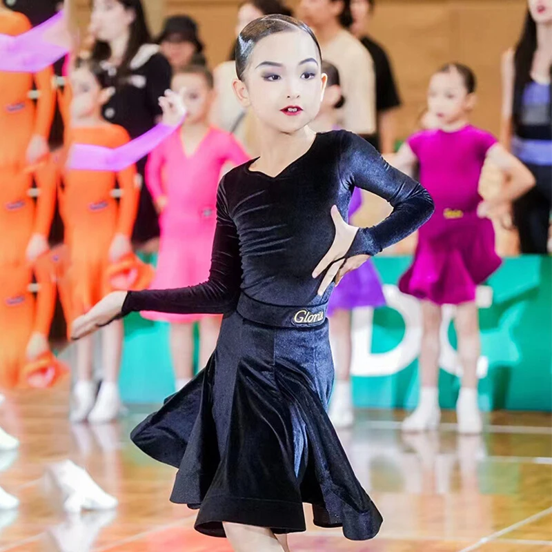 Latin Dance Competition Costume Girl's Velvet Long Sleeve Tops Skirt Set Tango Samba Dance Performance Practice Clothes XH1593
Latin Dance Competition Costume Girl's Velvet Long Sleeve Tops Skirt Set Tango Samba Dance Performance Practice Clothes XH1593