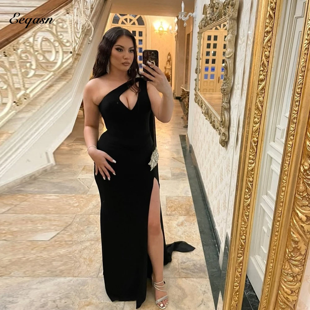 Sexy One Shoulder Evening Dresses Elegant Black Prom Dress For Woman Party Mermaid High Slit Gala Vestido Festa Customized
Sexy One Shoulder Evening Dresses Elegant Black Prom Dress For Woman Party Mermaid High Slit Gala Vestido Festa Customized