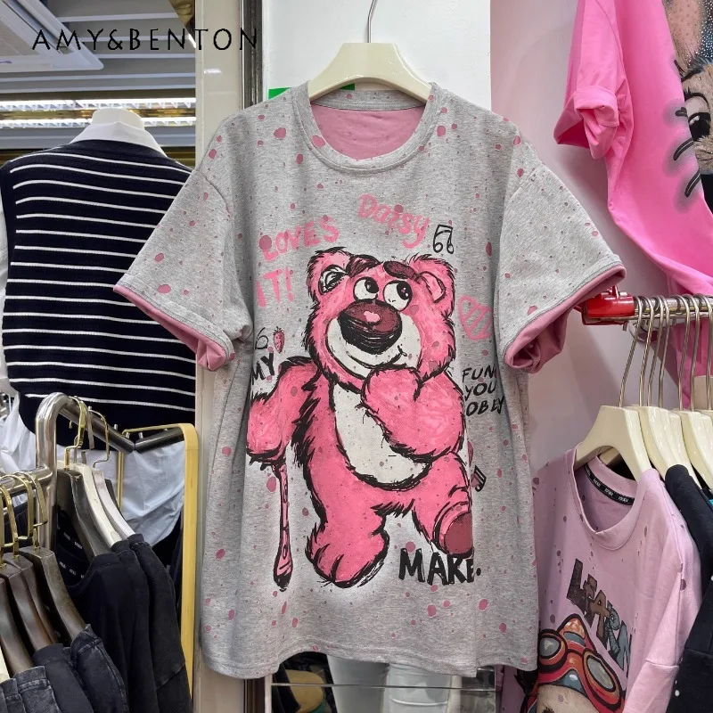 Spring New Loose Oversized Tshirt Heavy Industry Cartoon Short-sleeved T-shirt Top Vintage Clothes Apricot O-neck Y2k Tees Women
Spring New Loose Oversized Tshirt Heavy Industry Cartoon Short-sleeved T-shirt Top Vintage Clothes Apricot O-neck Y2k Tees Women