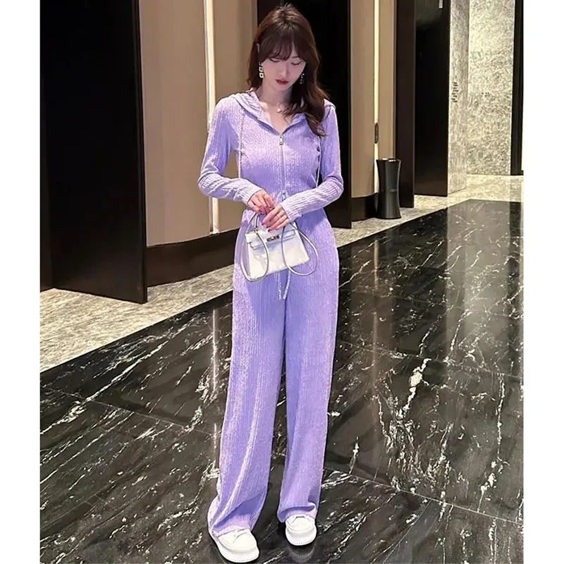 Korean Women Long Sleeve Wide Leg Pants Spring Summer Female Hooded Two Piece Set Advanced Ladies Fashion Leisure Short Outfit
Korean Women Long Sleeve Wide Leg Pants Spring Summer Female Hooded Two Piece Set Advanced Ladies Fashion Leisure Short Outfit