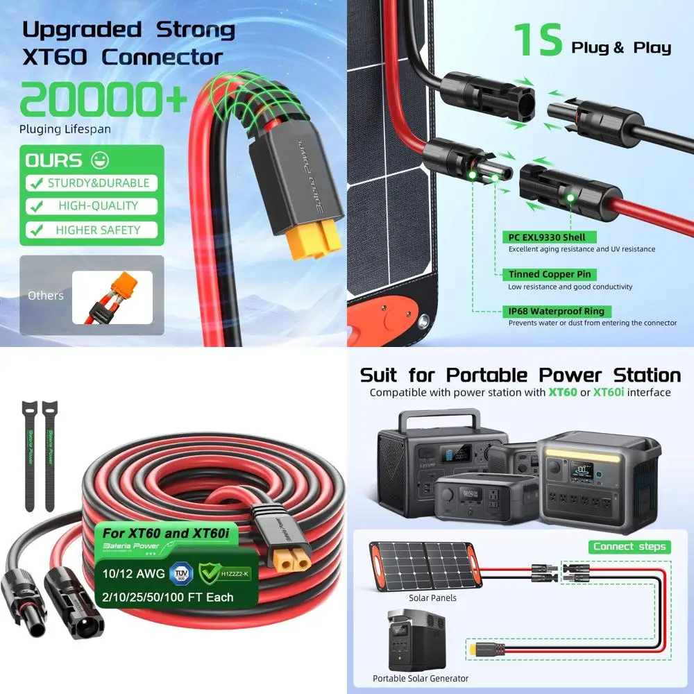 Кабель-удлинитель XT60 10AWG, 25 футов, для портативных электростанций и LiPO4 аккумуляторов для автодомов
Кабель-удлинитель XT60 10AWG, 25 футов, для портативных электростанций и LiPO4 аккумуляторов для автодомов