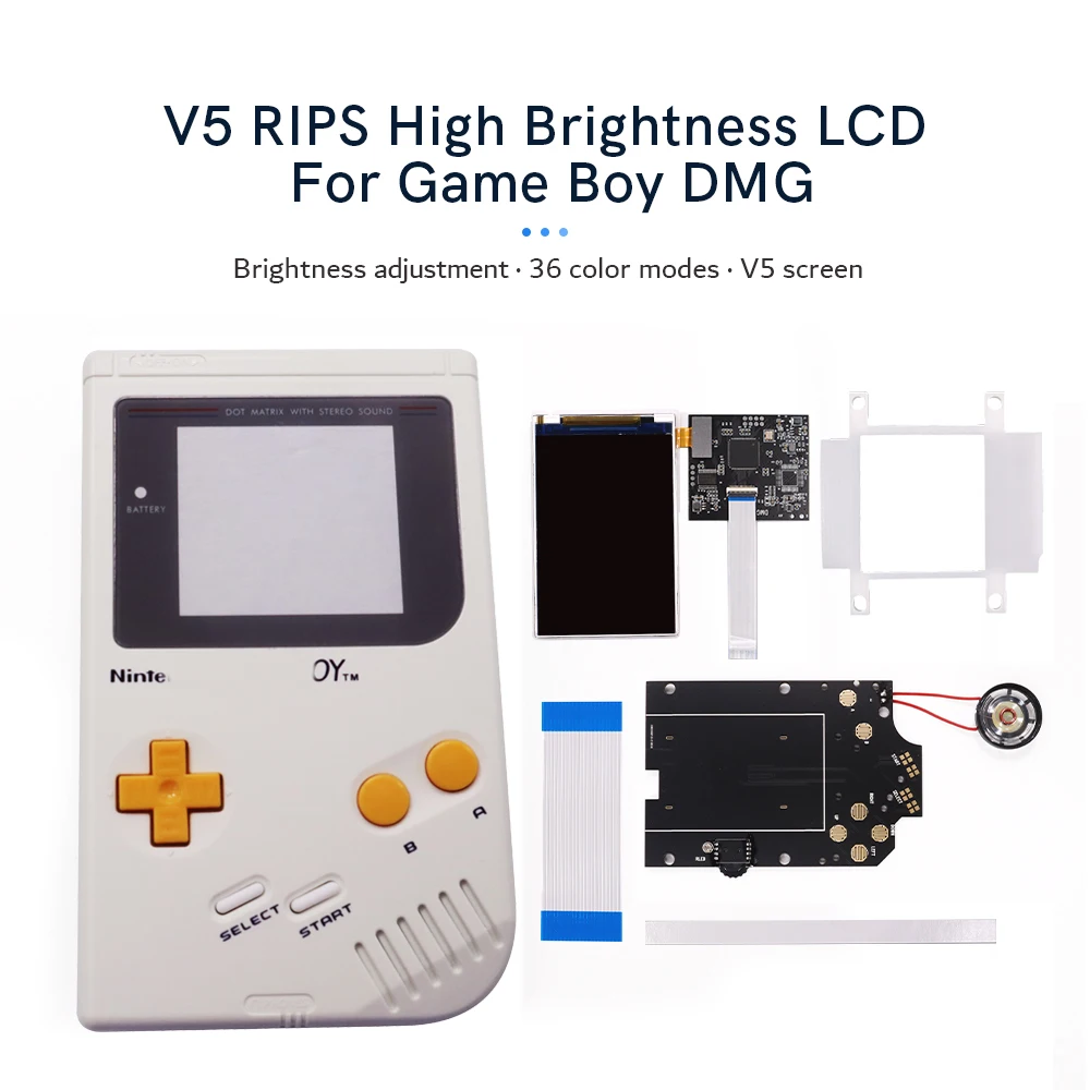 White Pre-Cut shell +Yellow Button V5 OSD Color Model Backlight Brightness LCD IPS Screen For Game Boy Classic GBO/DMG
White Pre-Cut shell +Yellow Button V5 OSD Color Model Backlight Brightness LCD IPS Screen For Game Boy Classic GBO/DMG
