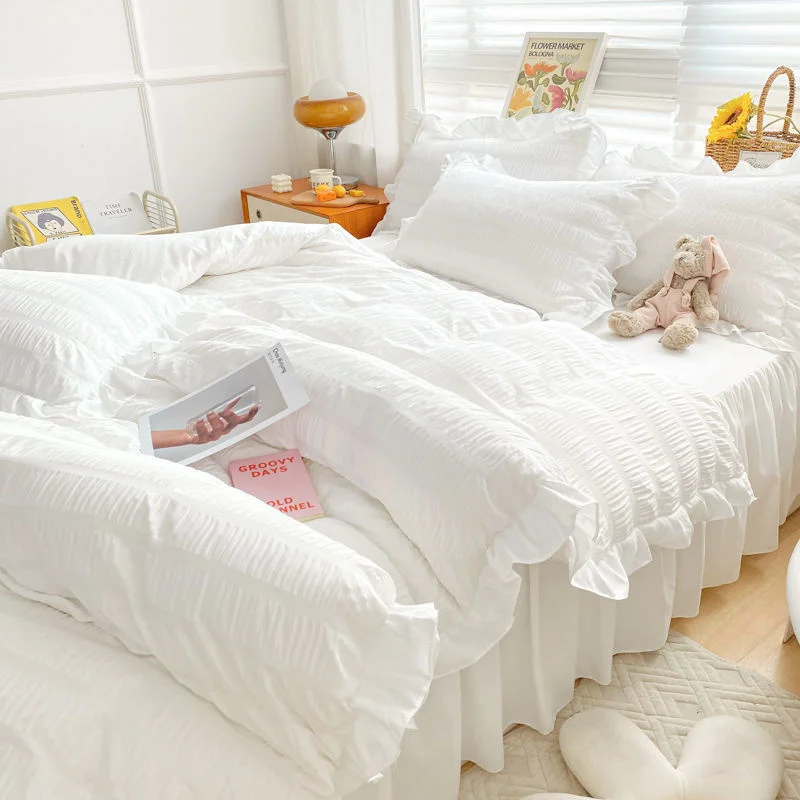 Korean Style Bedding Set Duvet Cover Flat Bed Sheet Bed Skirt Princess Style Ruffle Quilt Cover For Girls Summer Bed Linen
Korean Style Bedding Set Duvet Cover Flat Bed Sheet Bed Skirt Princess Style Ruffle Quilt Cover For Girls Summer Bed Linen