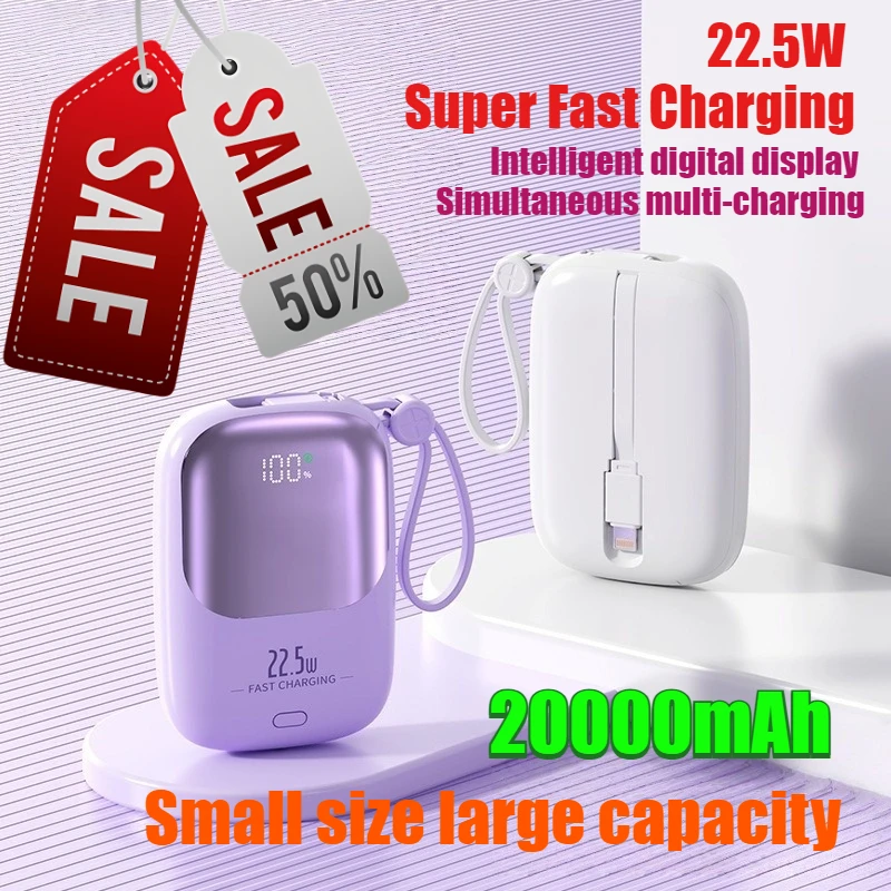 22.5W 20000mAh Fast Charging Power Bank with Built-in Cable High-Capacity Portable Charger Compatible with Huawei Apple Phones
22.5W 20000mAh Fast Charging Power Bank with Built-in Cable High-Capacity Portable Charger Compatible with Huawei Apple Phones
