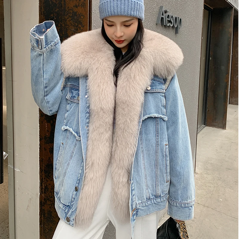 Denim Jacket Women's Winter New Korean Short Casual Fox Fur Collar Down Parka Single-Breasted Real Fur Coat Removable Inner
Denim Jacket Women's Winter New Korean Short Casual Fox Fur Collar Down Parka Single-Breasted Real Fur Coat Removable Inner