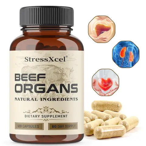 Suplemento de órgano de ternera con relleno de hierba 3000 mg para nutrición y energía de todo el cuerpo para mujeres y hombres