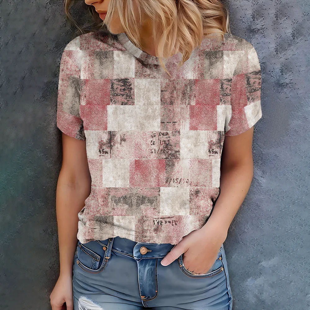 Women's retro patchwork checkered round neck short sleeved T-shirt casual and versatile - new summer product for 2025
Women's retro patchwork checkered round neck short sleeved T-shirt casual and versatile - new summer product for 2025