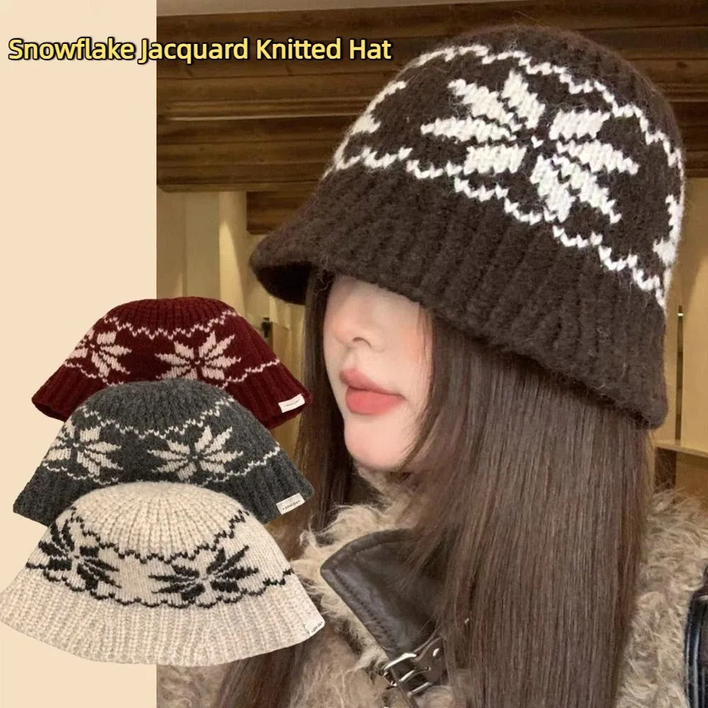 Cute Warm Snowflake Jacquard Knitted Hat Printed Fair Isle Style Jacquard Pattern Beanies Korean Retro Printing Knit Cap Girls
Cute Warm Snowflake Jacquard Knitted Hat Printed Fair Isle Style Jacquard Pattern Beanies Korean Retro Printing Knit Cap Girls