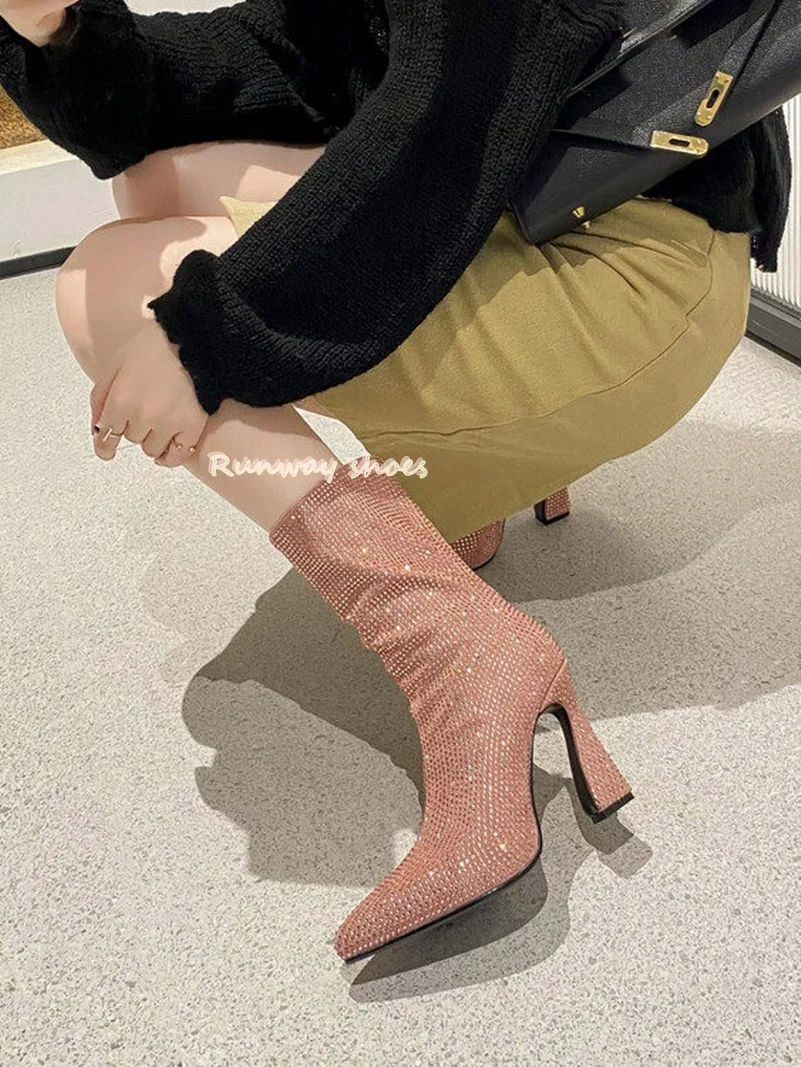 Rhinestones Sparkle Unconventional High Heels Winter Crafts Medium Tube Boots Pink Test Runway Style Luxury Women's Shoes
Rhinestones Sparkle Unconventional High Heels Winter Crafts Medium Tube Boots Pink Test Runway Style Luxury Women's Shoes