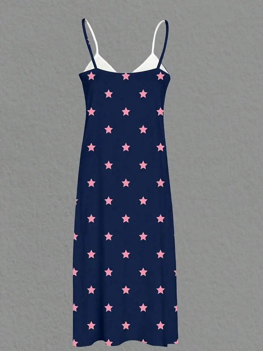 Women Sleeveless Maxi Dress Blue Pink Stars Print Summer Beach Casual Long Dress
Women Sleeveless Maxi Dress Blue Pink Stars Print Summer Beach Casual Long Dress