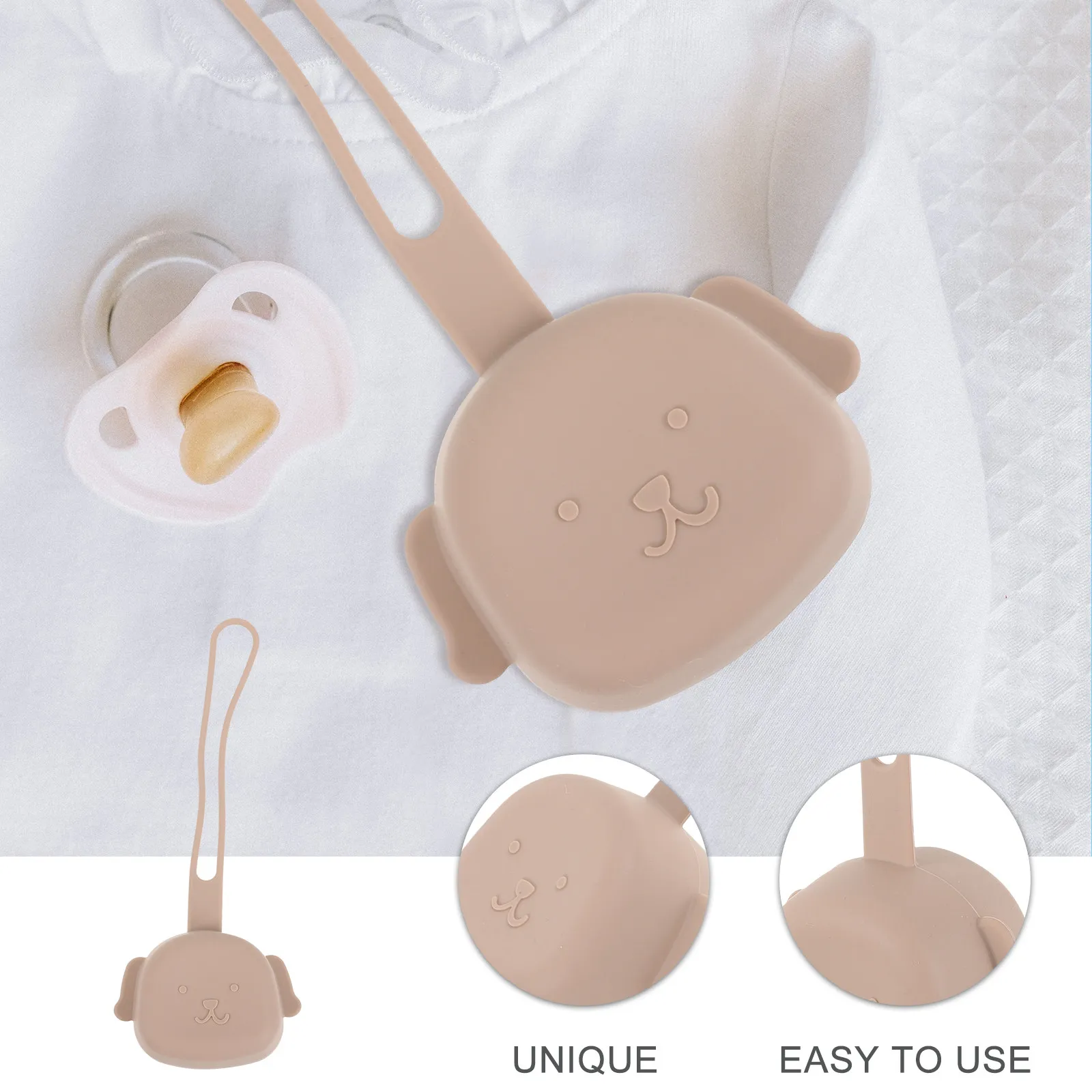 Милый чехол для соски в форме собачки из пищевого силикона, держатель для хранения детских сосок с клипсой для подгузников, сумок и брелоков
Милый чехол для соски в форме собачки из пищевого силикона, держатель для хранения детских сосок с клипсой для подгузников, сумок и брелоков