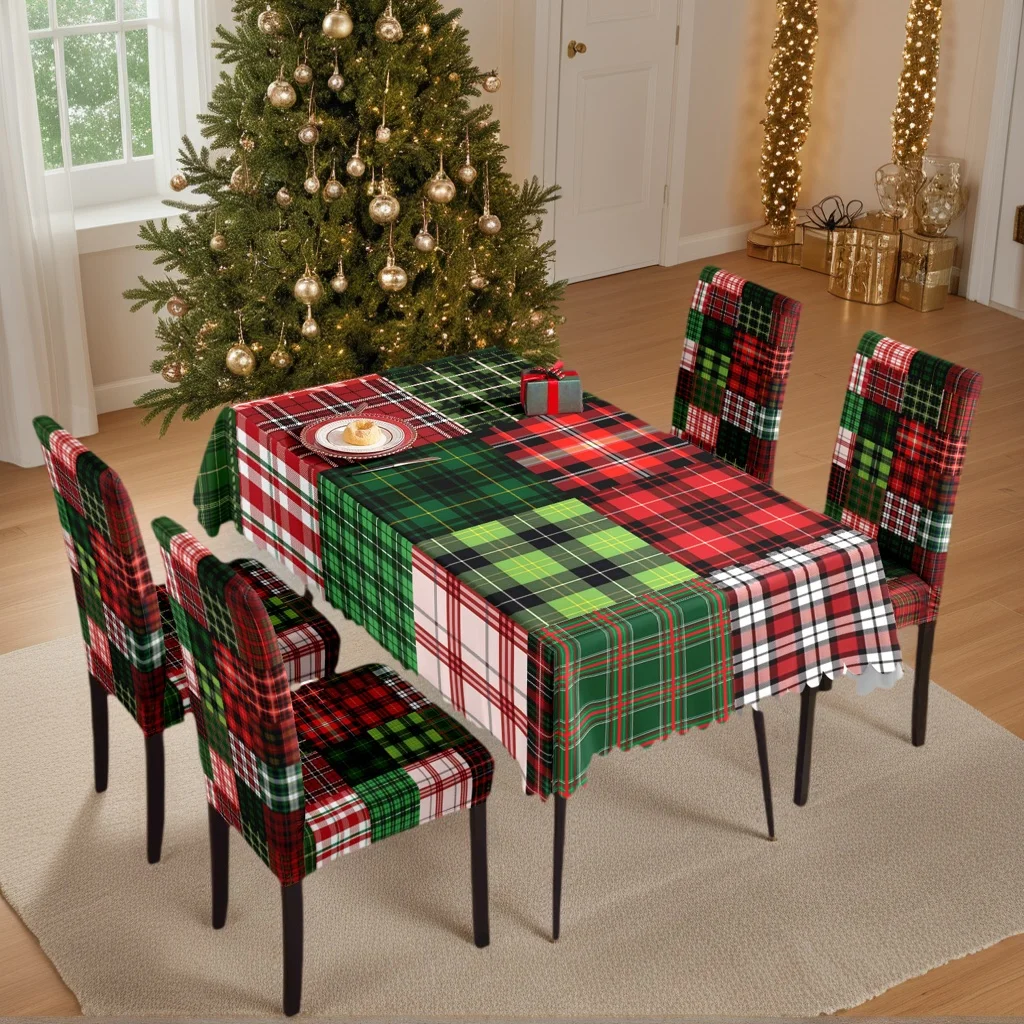 5/7pcs Rustic Patchwork Plaid Christmas Tablecloth Chair Slipcover Set, Red Green Buffalo Check Dining Decor
5/7pcs Rustic Patchwork Plaid Christmas Tablecloth Chair Slipcover Set, Red Green Buffalo Check Dining Decor