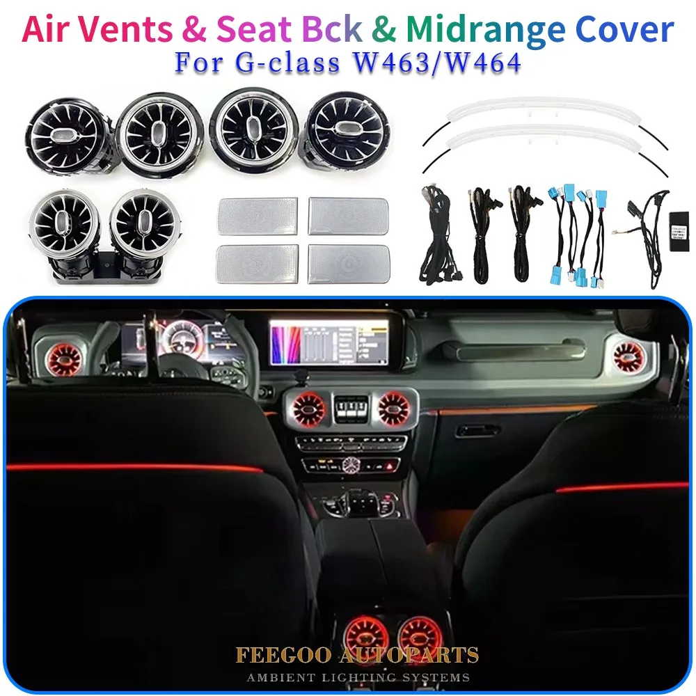64 Colors LED Seat Back Ambient Light Front/Rear Illuminated Air Vents for Mercedes Benz G 2019-2022 W464 W463 Midrange Cover
64 Colors LED Seat Back Ambient Light Front/Rear Illuminated Air Vents for Mercedes Benz G 2019-2022 W464 W463 Midrange Cover