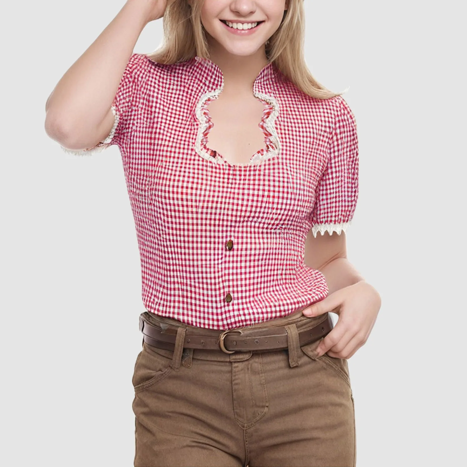 Women Oktoberfest Plaid Lace Shirts German Checkered Blouse Tops Beer Festival Dirndl Shirts Ruffle Party Carnival Button Tops
Women Oktoberfest Plaid Lace Shirts German Checkered Blouse Tops Beer Festival Dirndl Shirts Ruffle Party Carnival Button Tops
