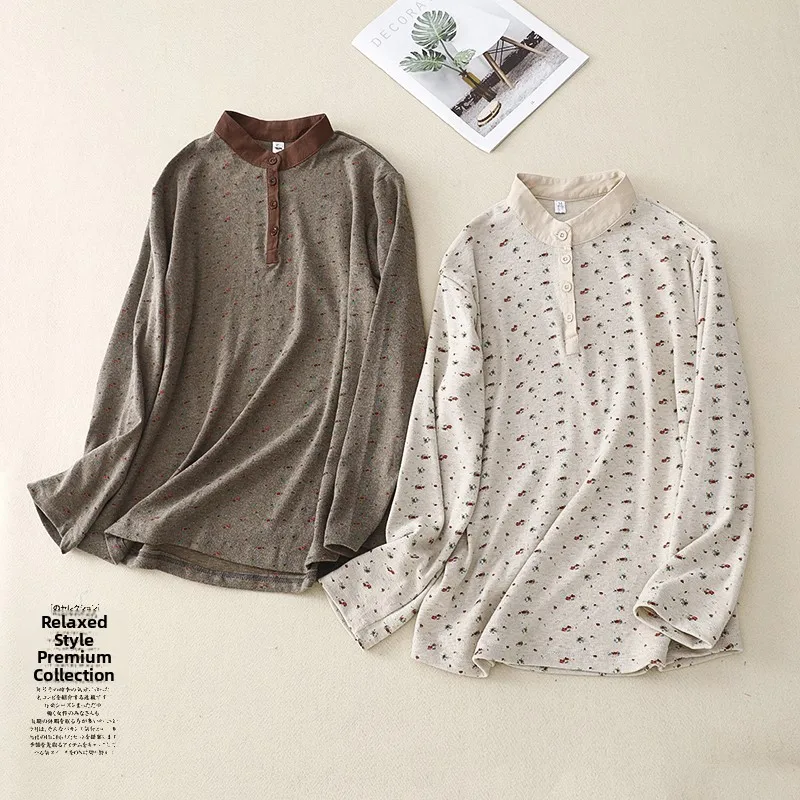 Loose Long Sleeve T-Shirt Women's Casual Vintage Stand Collar Base Shirt Spring New Style Floral Print Comfortable Top
Loose Long Sleeve T-Shirt Women's Casual Vintage Stand Collar Base Shirt Spring New Style Floral Print Comfortable Top