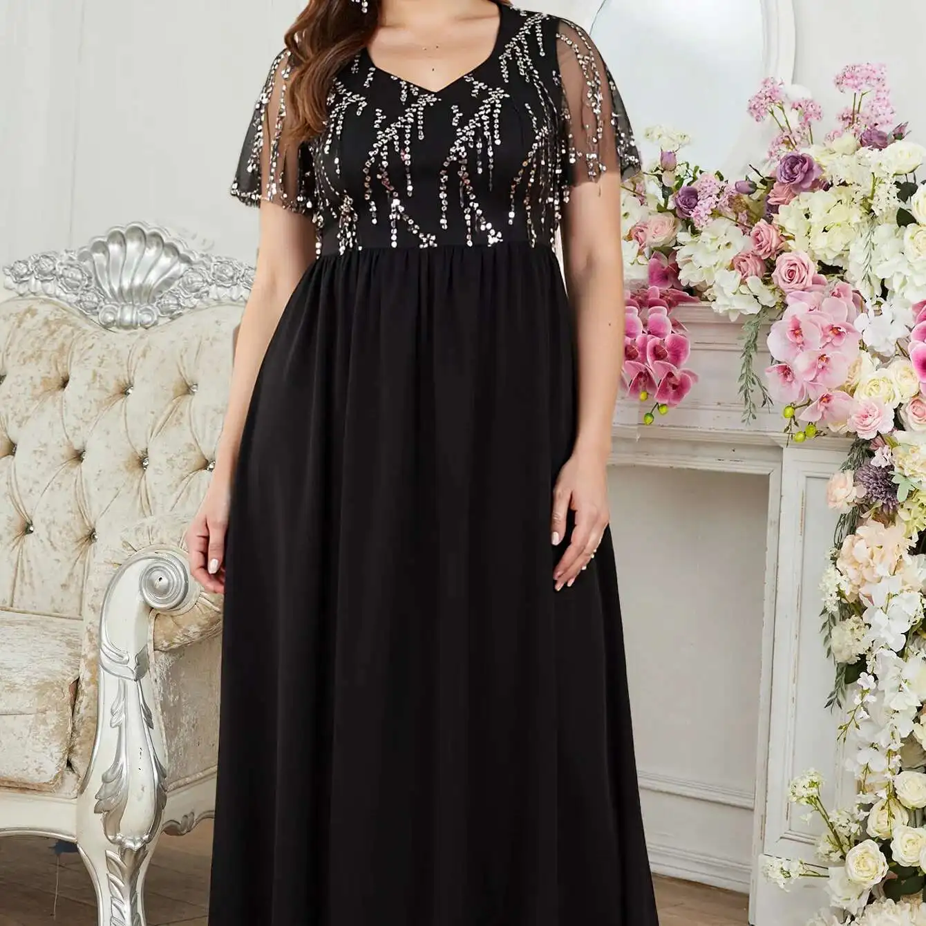 Plus Size Women's Fashion Sequin Patchwork Chiffon Long Dress Wedding Mom Outfit Sexy 2025 Party Summer Elegantes Casual Y2k
Plus Size Women's Fashion Sequin Patchwork Chiffon Long Dress Wedding Mom Outfit Sexy 2025 Party Summer Elegantes Casual Y2k