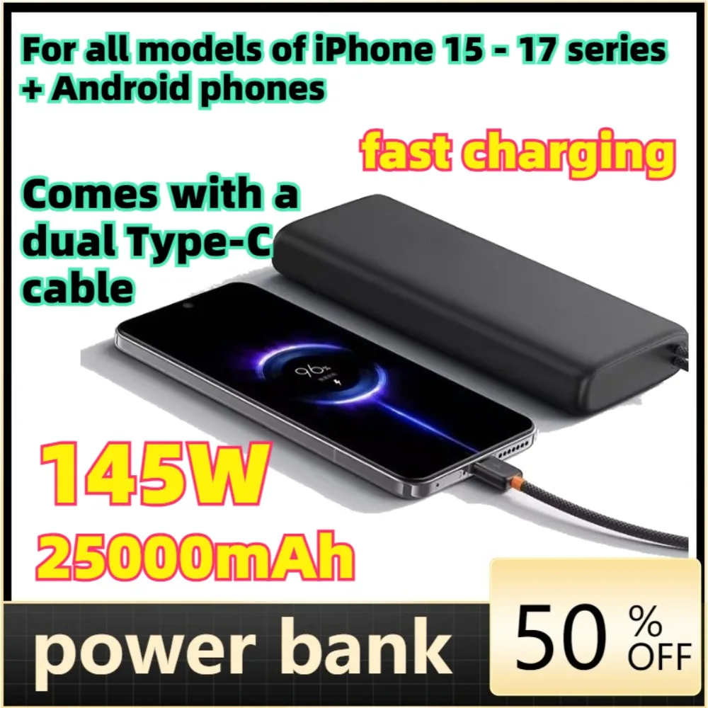 For iPhone Samsung MacBook Tablet 145W Power Bank 25000mAh Fast Charging Built-In Type-C Cable Portable Battery Charger
For iPhone Samsung MacBook Tablet 145W Power Bank 25000mAh Fast Charging Built-In Type-C Cable Portable Battery Charger