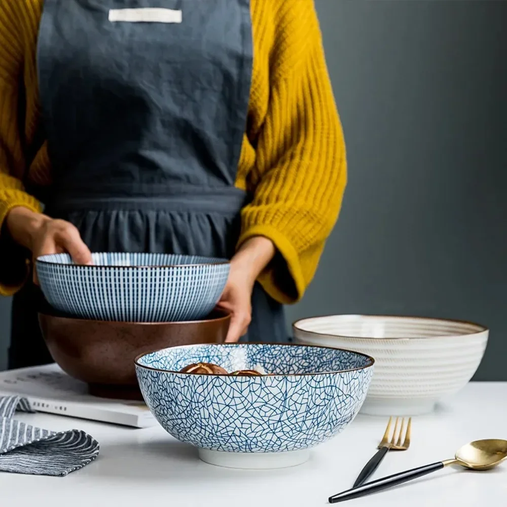 Household retro tableware Japanese Lamian Noodles Bowl ceramic noodle bowl stripe design big soup bowl restaurant 8 inches.
Household retro tableware Japanese Lamian Noodles Bowl ceramic noodle bowl stripe design big soup bowl restaurant 8 inches.