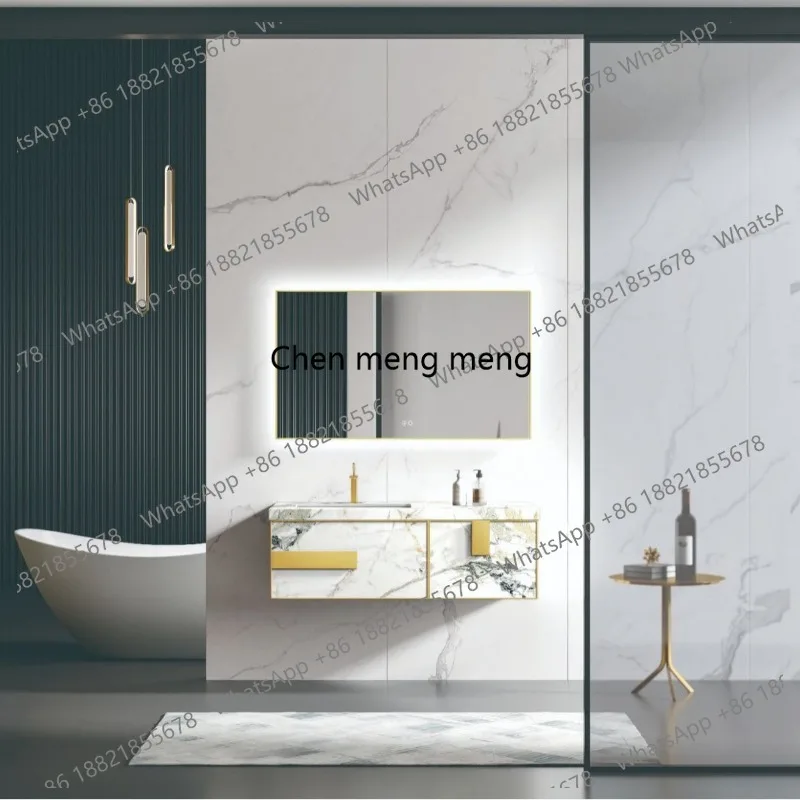 Bright white rock slab washstand integrated bathroom cabinet comprehensive LED mirror washstand basin mirror cabinet
Bright white rock slab washstand integrated bathroom cabinet comprehensive LED mirror washstand basin mirror cabinet
