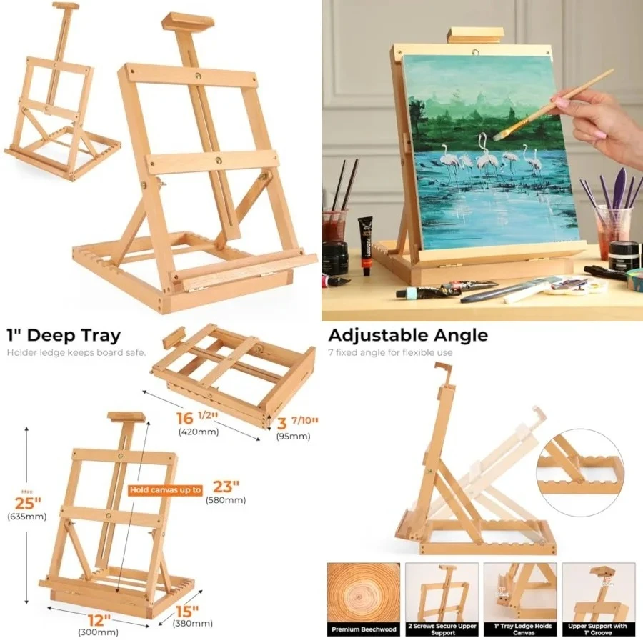 Heavy-Duty Table Top Easel for Painting, Adjustable Beech Wood Tabletop Easel, Hold Canvas up to 23”, Portable Art Desktop Easel Stand for Adults, Artists, Beginners – Natural
Heavy-Duty Table Top Easel for Painting, Adjustable Beech Wood Tabletop Easel, Hold Canvas up to 23”, Portable Art Desktop Easel Stand for Adults, Artists, Beginners – Natural