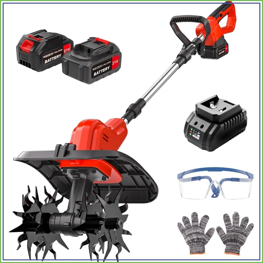 21V Cordless Tiller for Gardening, 120Mins Runtime, 11.8" Width 6.6" Depth, 2x4.0Ah Batteries, 360RPM Electric Cultivator
21V Cordless Tiller for Gardening, 120Mins Runtime, 11.8" Width 6.6" Depth, 2x4.0Ah Batteries, 360RPM Electric Cultivator