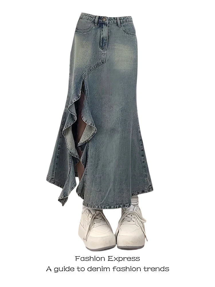 Retro Asymmetrical Wave Split Fi Tail Denim Skirt Women's Design Sensation High Waist Slimming Long Skirt
Retro Asymmetrical Wave Split Fi Tail Denim Skirt Women's Design Sensation High Waist Slimming Long Skirt