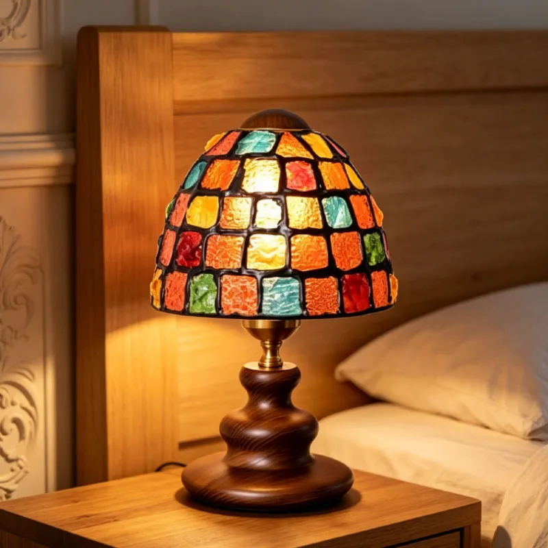 Colorful Glass Lampshade Decoration Table Lamp Browm Wood Base E27 Bulb For Bedroom Living Room Children's Gift
Colorful Glass Lampshade Decoration Table Lamp Browm Wood Base E27 Bulb For Bedroom Living Room Children's Gift