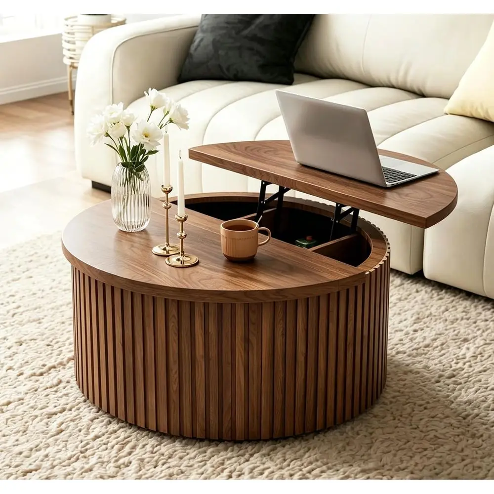 Walnut Round Coffee Table with Storage, 34.6 Diameter, Living Room Wood Center Table with Hidden Compartment
Walnut Round Coffee Table with Storage, 34.6 Diameter, Living Room Wood Center Table with Hidden Compartment