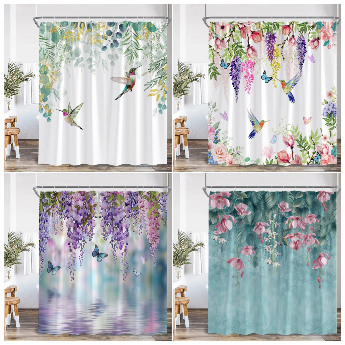 Rustic Floral Shower Curtain Watercolour Flowers Plant Leaves Butterfly Hummingbird Bath Curtains Home Bathroom Decor with Hooks
Rustic Floral Shower Curtain Watercolour Flowers Plant Leaves Butterfly Hummingbird Bath Curtains Home Bathroom Decor with Hooks