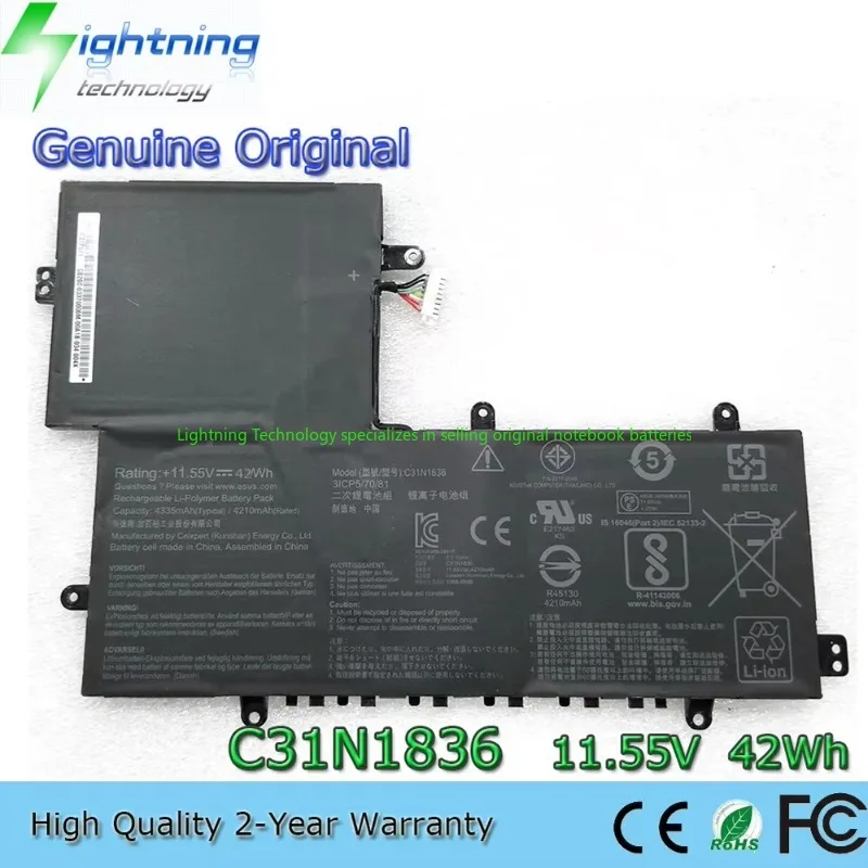 2025 Year Original C31N1836 11.55V 42Wh Notebook Battery for Asus Chromebook Flip C214MA C204MA 0B200-03370100 0B200-03370000
2025 Year Original C31N1836 11.55V 42Wh Notebook Battery for Asus Chromebook Flip C214MA C204MA 0B200-03370100 0B200-03370000