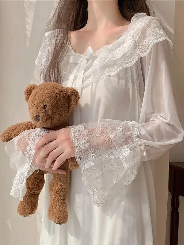 Ultra Soft Lace Spwear Long Sve Princ Sle Nightgown for Women Home Sweet Home Spring Summer White Net Gown
Ultra Soft Lace Spwear Long Sve Princ Sle Nightgown for Women Home Sweet Home Spring Summer White Net Gown