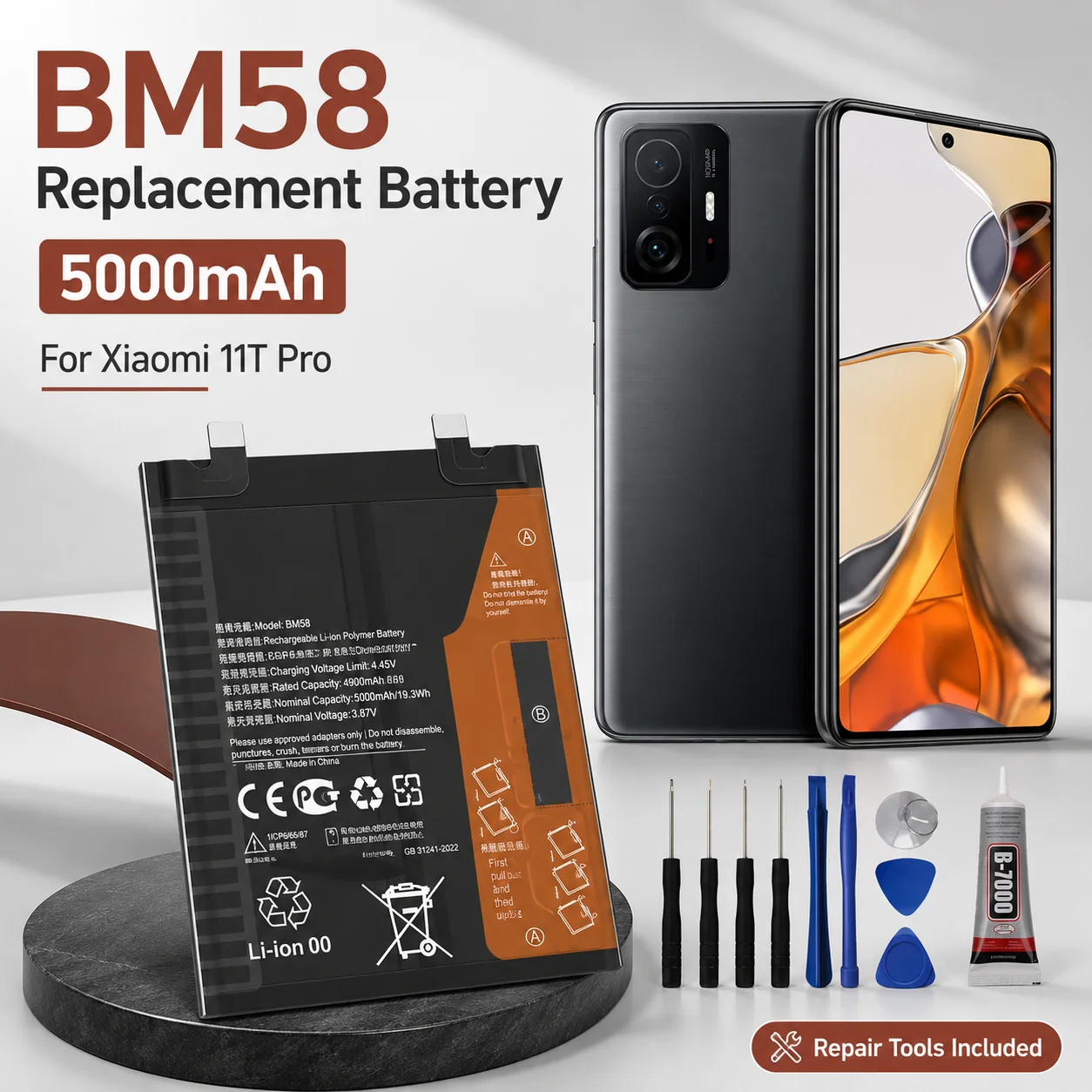 5000mAh BM58 High Quality Li-Polymer Battery 100% Original Level Replacement For Xiaomi 11T Pro 5G + Free Tools
5000mAh BM58 High Quality Li-Polymer Battery 100% Original Level Replacement For Xiaomi 11T Pro 5G + Free Tools