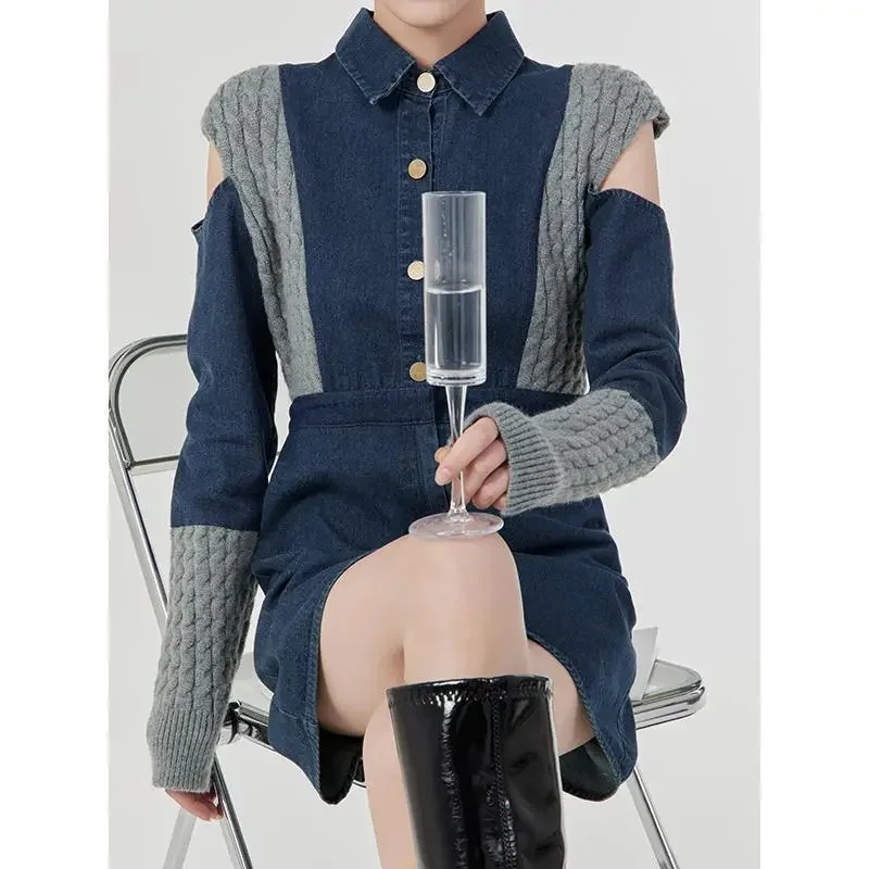 Women Dress Denim Patchwork Vintage Short Dress Long Sleeve A-Line High Waist Mini Dress Vestidos
Women Dress Denim Patchwork Vintage Short Dress Long Sleeve A-Line High Waist Mini Dress Vestidos