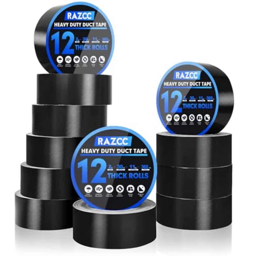 Duct Tape, 12 Rolls Black Duct Tape, Heavy Duty, Flexible, No Residue, All-Weather and Tear by Hand, 30 Yard x 2 Inch Per Roll
Duct Tape, 12 Rolls Black Duct Tape, Heavy Duty, Flexible, No Residue, All-Weather and Tear by Hand, 30 Yard x 2 Inch Per Roll