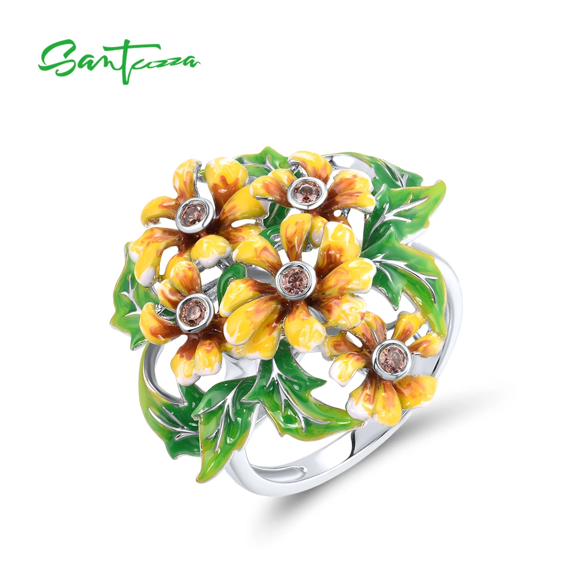 SANTUZZA Pure Silver Ring For Women 925 Sterling Silver Glamorous Enamel Yellow Flowers Green Leaf Delicate Party Fine Jewelry
SANTUZZA Pure Silver Ring For Women 925 Sterling Silver Glamorous Enamel Yellow Flowers Green Leaf Delicate Party Fine Jewelry