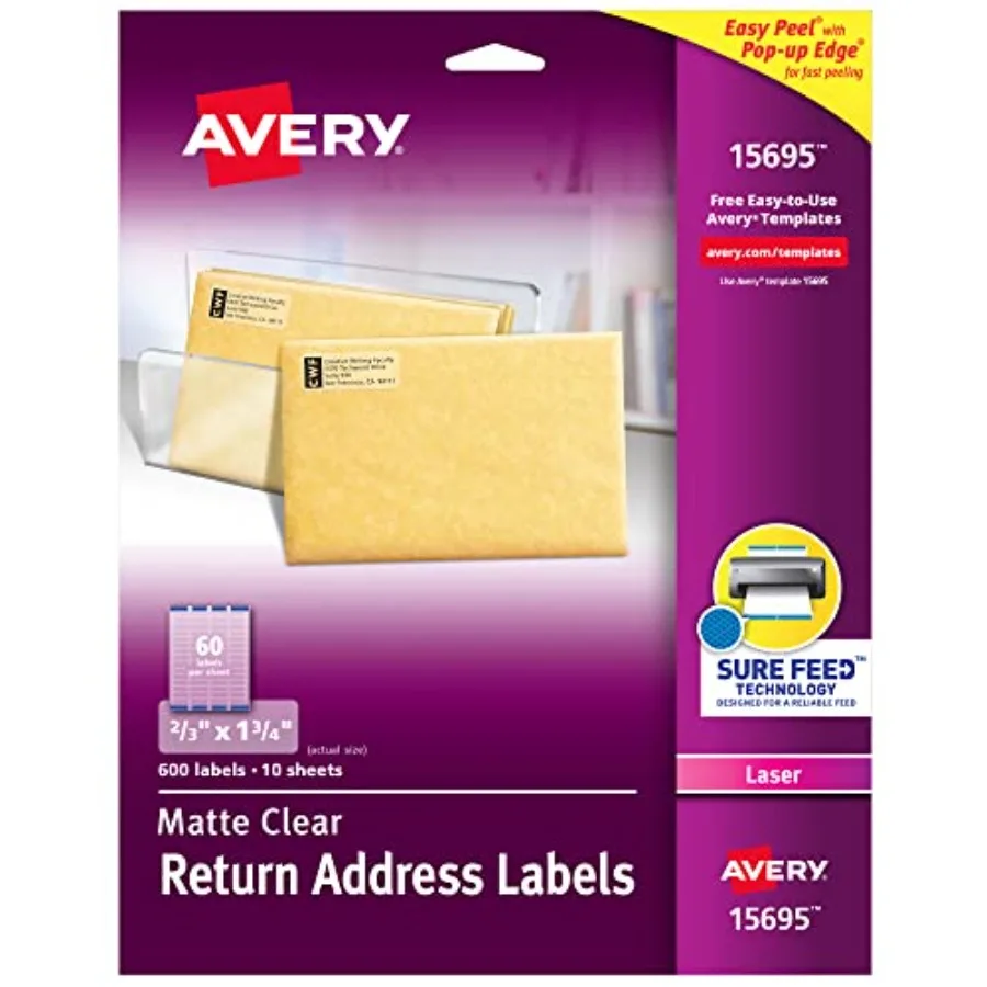 Matte Clear Return Address LabelsSure Feed Technology Laser 600 Labels Packs 69
Matte Clear Return Address LabelsSure Feed Technology Laser 600 Labels Packs 69