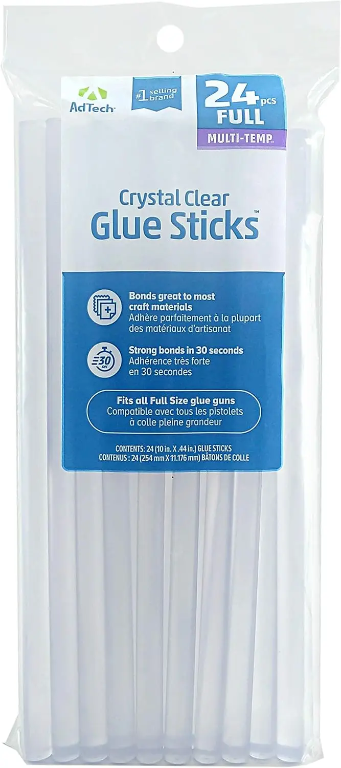 Full Size Hot Glue Sticks 10" Clear for Crafts, 24 Pack
Full Size Hot Glue Sticks 10" Clear for Crafts, 24 Pack